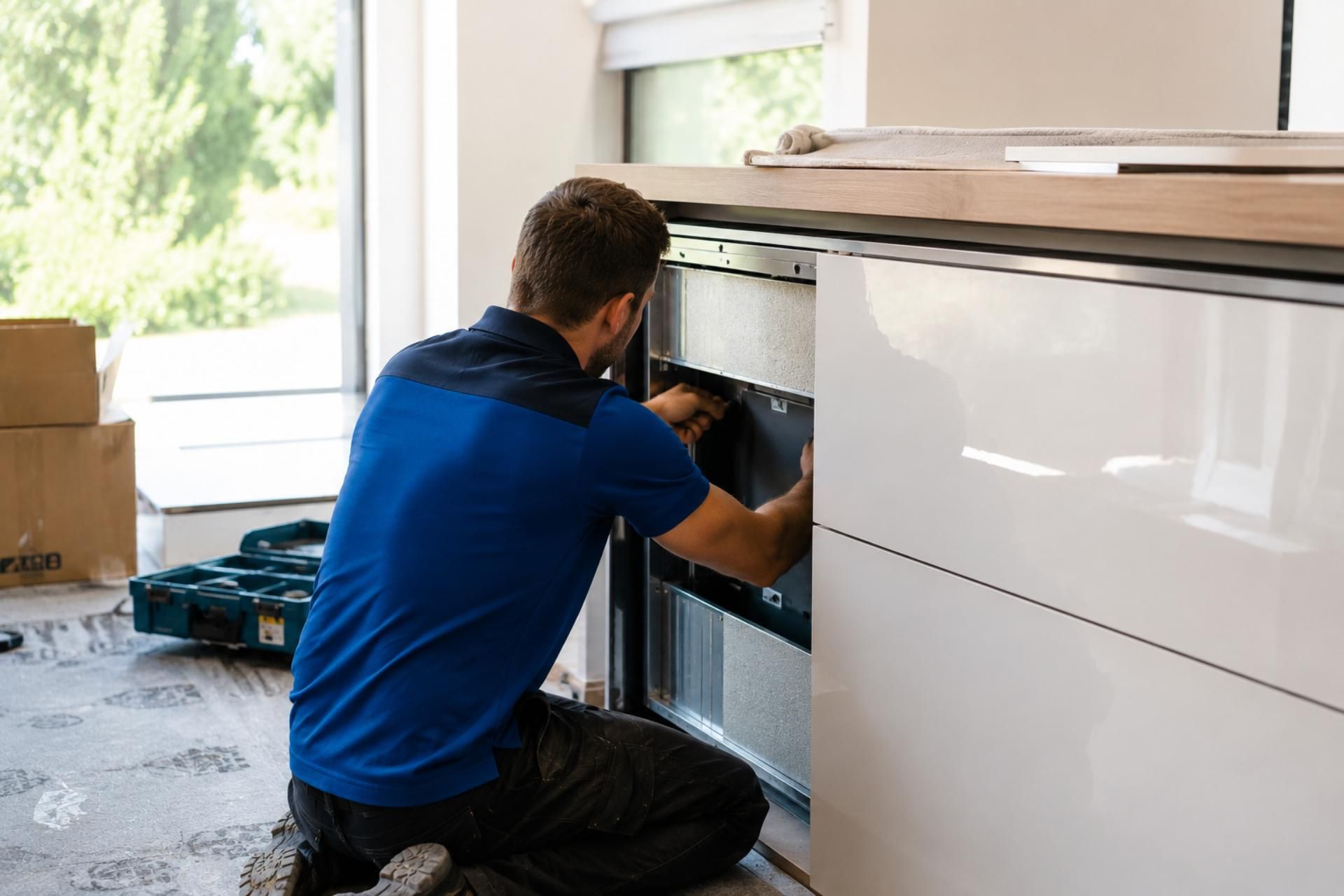 Keukenmonteur installeert inbouwkeuken fit connect 3